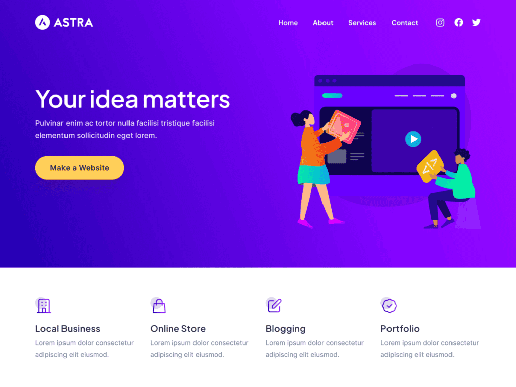 Impressie van het snelle Astra theme voor WordPress websites