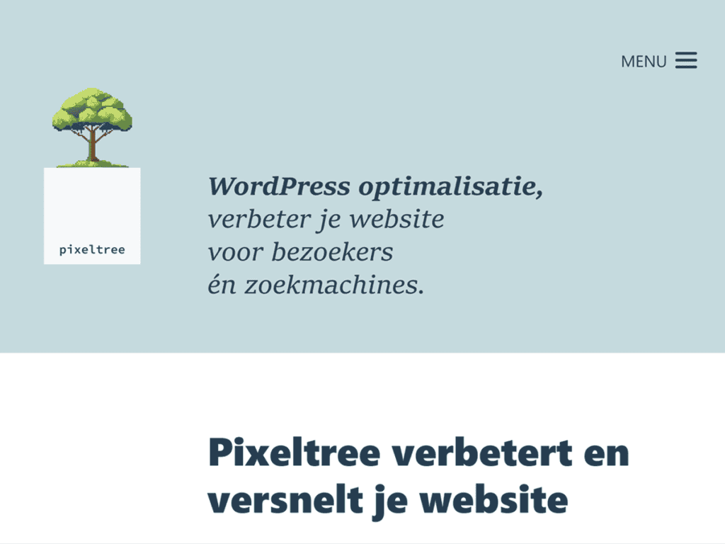 Impressie van het custom WordPress theme dat speciaal voor Pixeltree is gemaakt