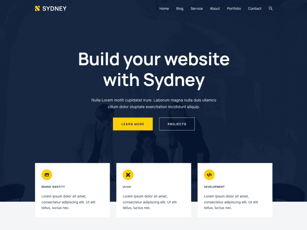 Impressie van het Sydney WordPress theme, een snel en krachtig zakelijk thema